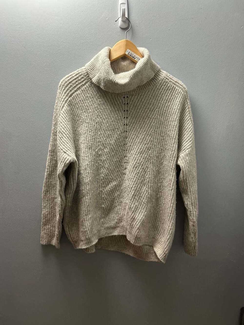 Mango MNG Ribbed Knit Turtleneck Sweater in Beige